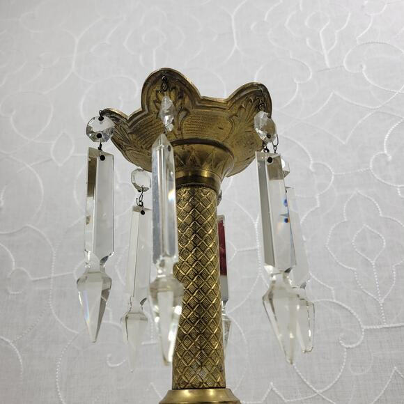 Antique Brass Candlesticks 11" Gold Candle Holder Crystal Prisms Ornate Art Deco - Picture 11 of 16